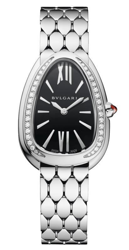 Buy Shop Bvlgari Serpenti Seduttori Diamonds Black Dial Silver Steel Strap Watch for Women - SERPENTI103449 USA Online