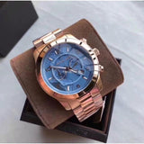 Buy Shop Michael Kors Runway Stop Hunger Quartz Blue Dial Rose Gold Steel Strap Watch For Men - MK8358 USA Online