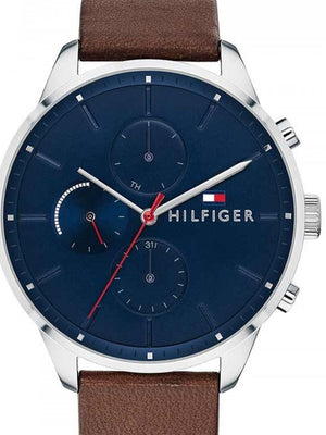 Buy Shop Tommy Hilfiger Chase Chronograph Grey Dial Brown Leather Strap Watch For Men - 1791487 USA Online
