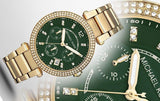 Buy Shop Michael Kors Parker Chronograph Green Dial Gold Steel Strap Watch for Women - MK6263 USA Online