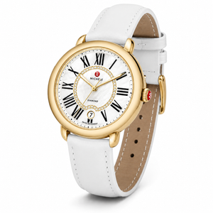 Buy Shop Michele Serein Silver Dial White Leather Strap Watch for Women - MWW21B000018 USA Online