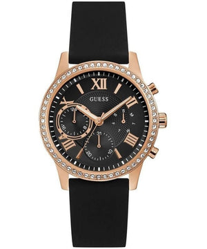 Buy Shop Guess Solar 40mm Black & Rose Gold Dial Black Rubber Strap Watch For Women - W1135L4 USA Online