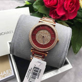 Buy Shop Michael Kors Caitlin Red Dial Rose Gold Stainless Steel Strap Watch for Women - MK3377 USA Online