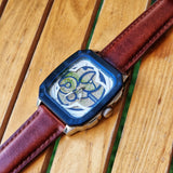 Buy Shop Fossil Inscription Automatic Skeleton Blue Dial Brown Leather Strap Watch for Men - BQ2571 USA Online