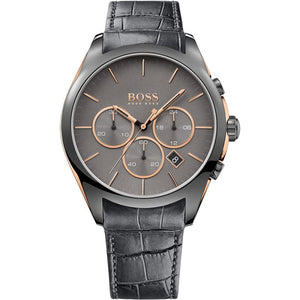 Buy Shop Hugo Boss Onyx Grey Dial Black Leather Strap Watch for Men - 1513366 USA Online