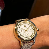 Buy Shop Tory Burch The Tory Chronograph White Dial Maroon Jacquard Strap Watch for Women - TBW1051 USA Online