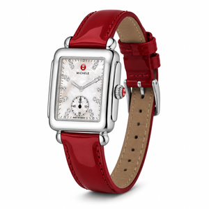 Buy Shop Michele Deco Silver Dial Red Leather Strap Watch For Women - MWW06V000014 USA Online