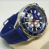 Buy Shop Fossil Garrett Chronograph Blue Dial Blue Rubber Strap Watch for Men - FS5709 USA Online