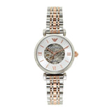 Buy Shop Emporio Armani Gianni T Bar Silver Skeleton Dial Two Tone Strap Watch For Women - AR1992 USA Online