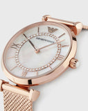 Buy Shop Emporio Armani Gianni T Bar Mother of Pearl Dial Rose Gold Mesh Bracelet Watch For Women - AR11320 USA Online