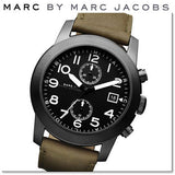 Marc Jacobs Larry Chronograph Black Dial Olive Leather Strap Watch for Men - MBM5034