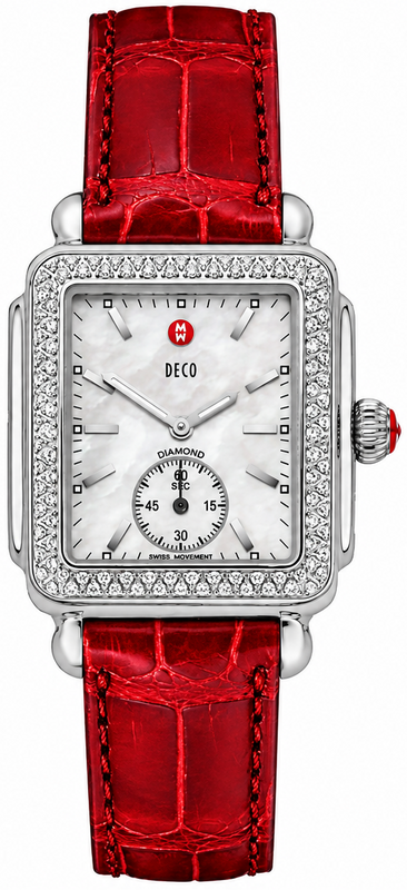 Buy Shop Michele Deco Silver Dial Red Leather Strap Watch For Women - MWW06V000007 USA Online