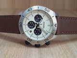 Buy Shop Fossil Retro Traveler Chronograph White Dial Brown Leather Strap Watch for Men - CH2886 USA Online