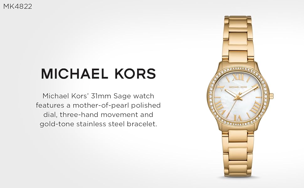 Buy Shop Michael Kors Sage Analog White Dial Gold Steel Strap Watch for Women - MK4822 USA Online