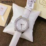 Buy Shop Guess Rosette Analog White Dial White Leather Strap Watch For Women - W75043L1 USA Online