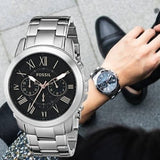 Buy Shop Fossil Grant Chronograph Black Dial Silver Steel Strap Watch for Men - FS4994 USA Online