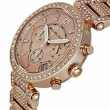 Michael Kors Uptown Glam Parker Chronograph Rose Gold Dial Steel Strap Watch for Women - MK5663