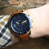 Buy Shop Fossil Grant Sport Chronograph Blue Dial Brown Leather Strap Watch for Men - FS5268 USA Online