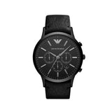 Emporio Armani Sportivo Chronograph Black Dial Black Leather Strap Watch For Men - AR2461