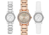 Burberry The City Diamonds Silver Dial White Leather Strap Watch for Women - BU9222