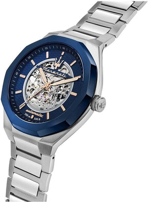 Buy Shop Maserati Stile Automatic Skeleton Silver Dial Silver Steel Strap Watch For Men - R8823142004 USA Online