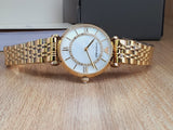 Buy Shop Emporio Armani Gianni T Bar White Mother of Pearl Dial Gold Steel Strap Watch For Women - AR1907 USA Online