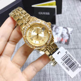 Buy Shop Guess Dazzling Diamonds Gold Dial Gold Steel Strap Watch for Women - W85110L1 USA Online