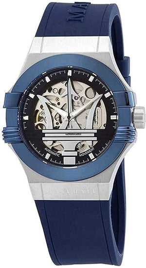 Buy Shop Maserati Potenza Automatic Skeleton Dial Blue Rubber Strap Watch For Men - R8821108035 USA Online