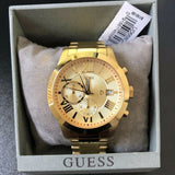 Guess Atlas Chronograph Gold Dial Gold Steel Strap Watch For Men - W0668G4