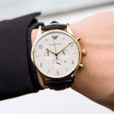 Buy Shop Emporio Armani Classic Chronograph White Dial Black Leather Strap Watch For Men - AR1892 USA Online