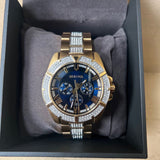 Bulova Crystal Collection Blue Dial Gold Steel Strap Watch for Men - 98C128