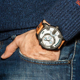 Buy Shop Diesel SBA Dual Time Chronograph White Dial Brown Leather Strap Watch For Men - DZ7269 USA Online