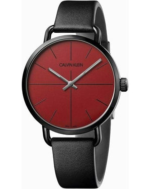 Buy Shop Calvin Klein Even Maroon Dial Black Leather Strap Watch for Men - K7B214CP USA Online