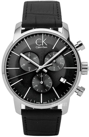 Calvin Klein City Chronograph Black Dial Black Leather Strap Watch for Men - K2G271C3