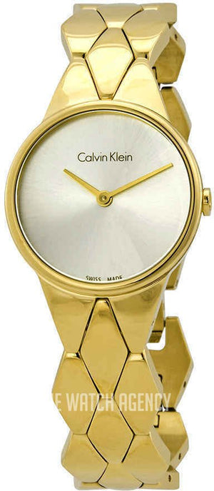 Buy Shop Calvin Klein Snake Silver Dial Yellow Gold Steel Strap Watch For Women - K6E23546 USA Online