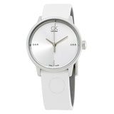 Calvin Klein Accent Silver Dial White Leather Strap Watch for Women - K2Y2Y1KW