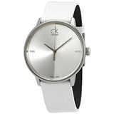 Calvin Klein Accent Silver Dial White Leather Strap Watch for Women - K2Y2Y1KW