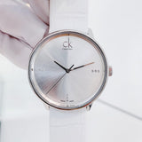 Buy Shop Calvin Klein Accent Silver Dial White Leather Strap Watch for Men - K2Y2X1KW USA Online