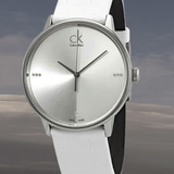 Buy Shop Calvin Klein Accent Silver Dial White Leather Strap Watch for Men - K2Y2X1KW USA Online