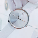 Buy Shop Calvin Klein Accent Silver Dial White Leather Strap Watch for Men - K2Y2X1KW USA Online