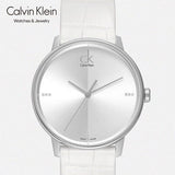 Buy Shop Calvin Klein Accent Silver Dial White Leather Strap Watch for Men - K2Y2X1KW USA Online