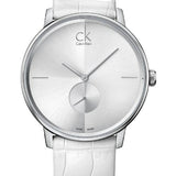 Buy Shop Calvin Klein Accent Silver Dial White Leather Strap Watch for Women - K2Y211K6 USA Online