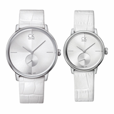 Buy Shop Calvin Klein Accent Silver Dial White Leather Strap Watch for Women - K2Y211K6 USA Online