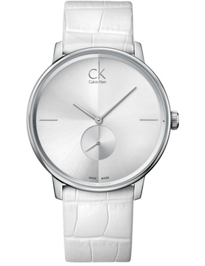 Buy Shop Calvin Klein Accent Silver Dial White Leather Strap Watch for Women - K2Y211K6 USA Online
