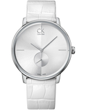 Buy Shop Calvin Klein Accent Silver Dial White Leather Strap Watch for Women - K2Y211K6 USA Online