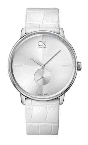 Buy Shop Calvin Klein Accent Silver Dial White Leather Strap Watch for Women - K2Y211K6 USA Online