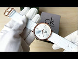 Buy Shop Calvin Klein Accent Silver Dial White Leather Strap Watch for Women - K2Y216K6 USA Online