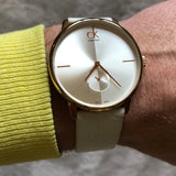 Buy Shop Calvin Klein Accent Silver Dial White Leather Strap Watch for Women - K2Y216K6 USA Online