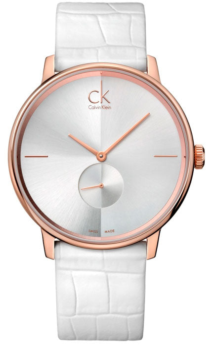 Buy Shop Calvin Klein Accent Silver Dial White Leather Strap Watch for Women - K2Y216K6 USA Online