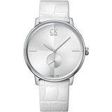 Buy Shop Calvin Klein Accent Silver Dial White Leather Strap Watch for Women - K2Y231K6 USA Online